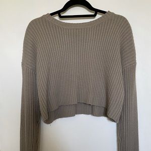 Gray Brown Cropped Ribbed Long Sleeve